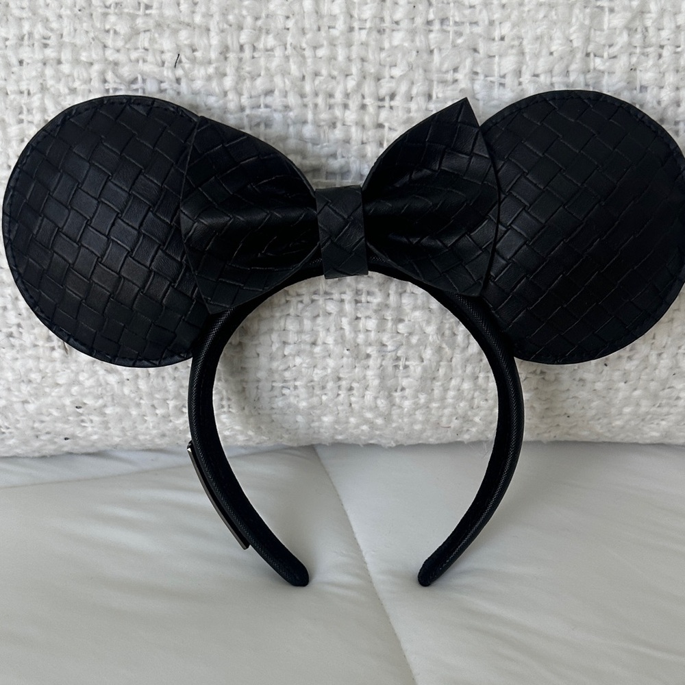 Disney Black Faux-Leather Mouse Ear Headband with Textured Bow